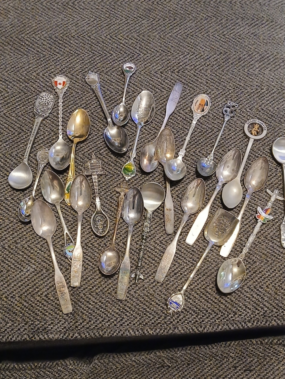 25 Assorted Souvenir Collectible Small Spoons - Mixed Silver & Gold Tones